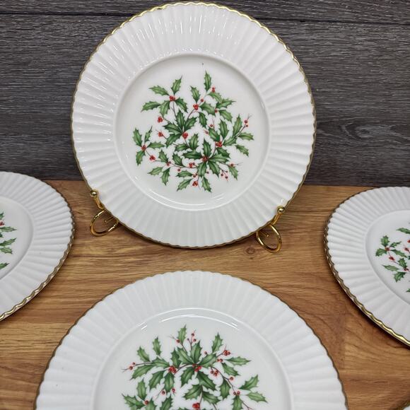 Lenox Hollyberry Salad Plates Fluted Special 8 1/2” Dimension Rim USA~set Of 6 - Picture 7 of 10